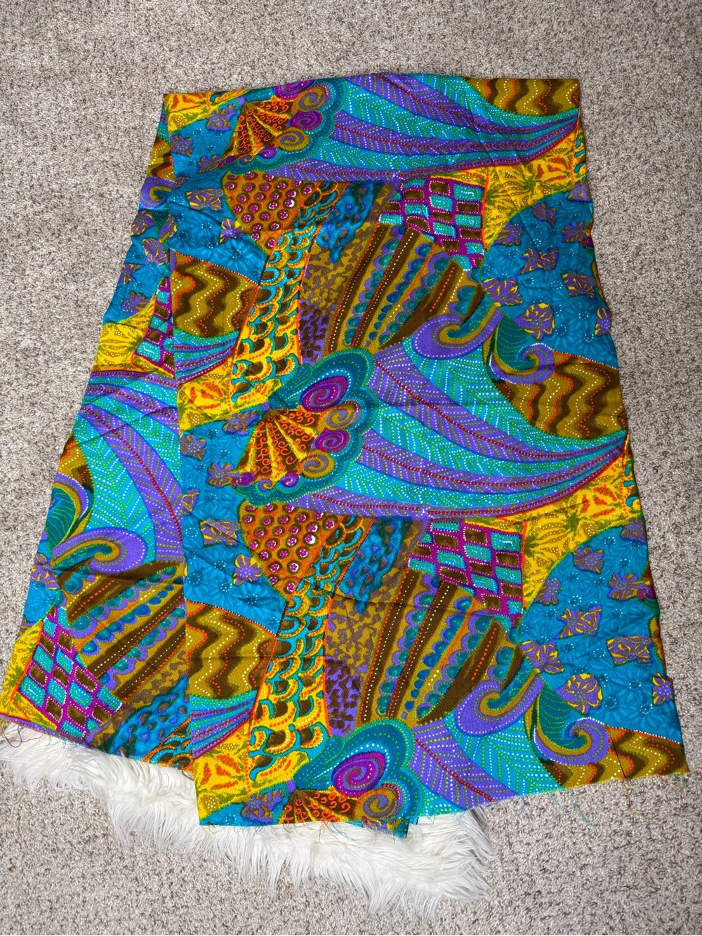 Vintage Multicolor Abstract Fiber Art Fabric 44”x2 yds
